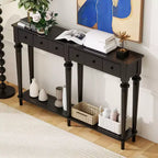 Console étroite vintage avec rangement, Table d'entrée en bois avec 4 tiroirs et étagère ouverte pour entrées, salons et couloirs