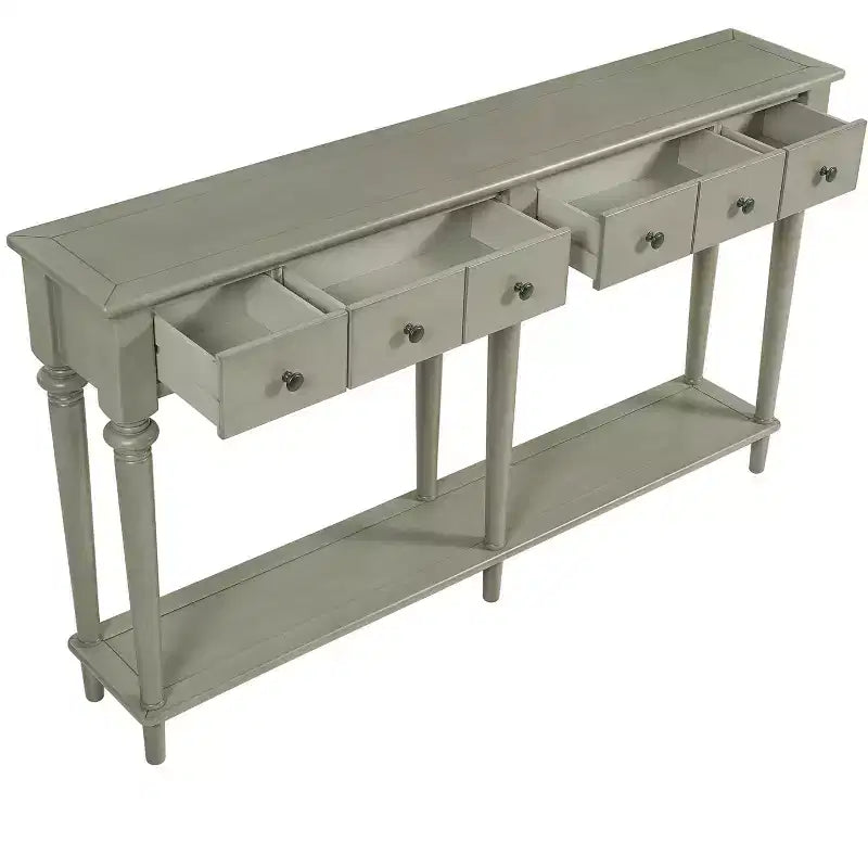 Console étroite vintage avec rangement, Table d'entrée en bois avec 4 tiroirs et étagère ouverte pour entrées, salons et couloirs