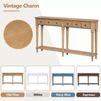Console étroite vintage avec rangement, Table d'entrée en bois avec 4 tiroirs et étagère ouverte pour entrées, salons et couloirs