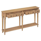 Console étroite vintage avec rangement, Table d'entrée en bois avec 4 tiroirs et étagère ouverte pour entrées, salons et couloirs