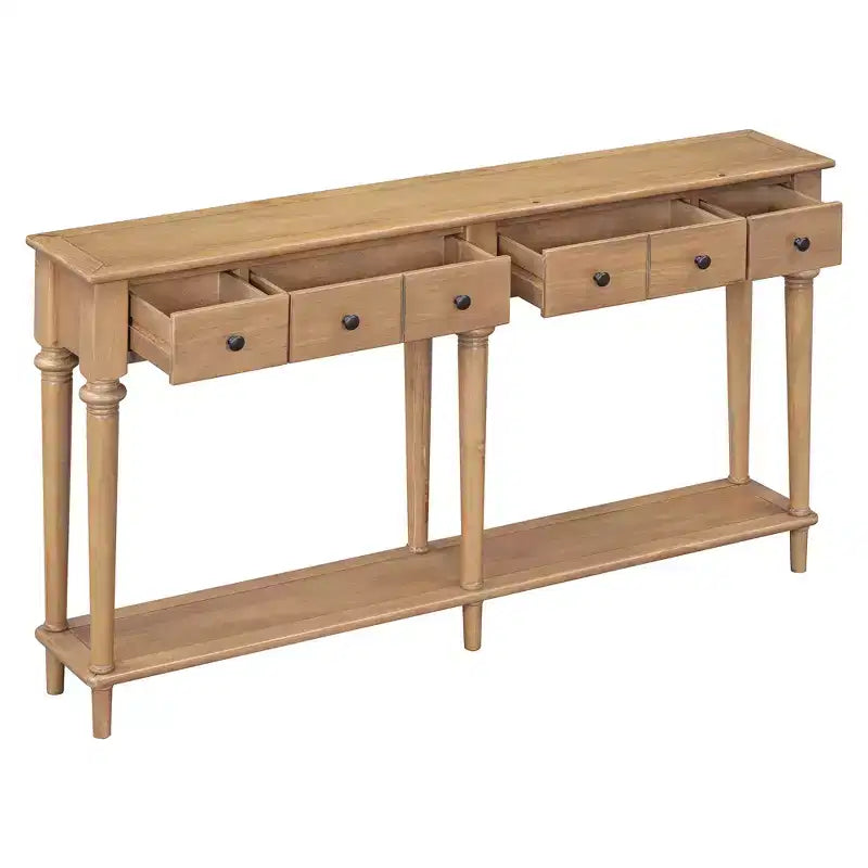 Console étroite vintage avec rangement, Table d'entrée en bois avec 4 tiroirs et étagère ouverte pour entrées, salons et couloirs
