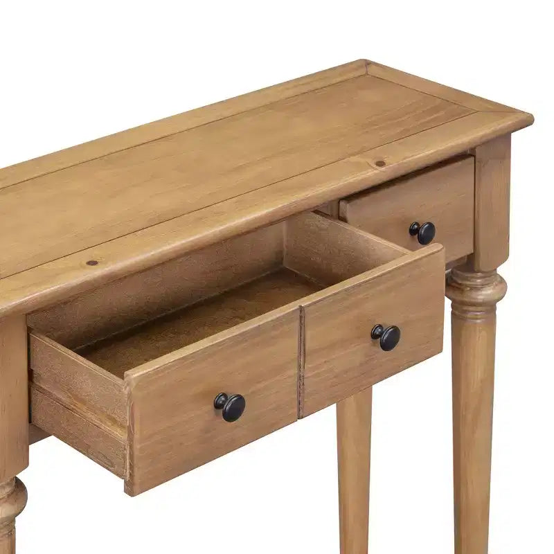 Console étroite vintage avec rangement, Table d'entrée en bois avec 4 tiroirs et étagère ouverte pour entrées, salons et couloirs