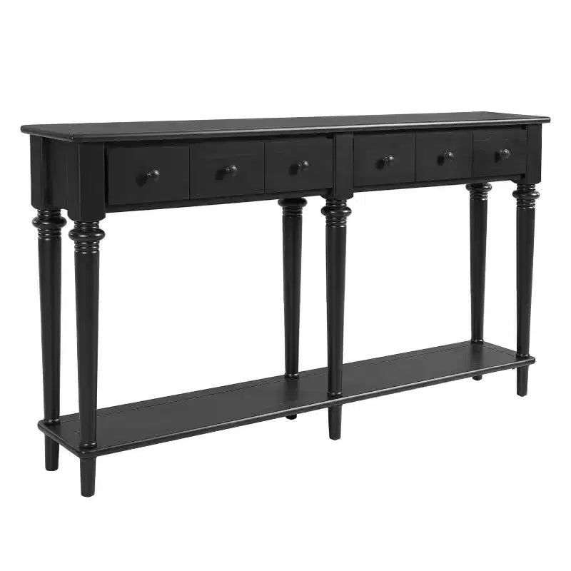 Console étroite vintage avec rangement, Table d'entrée en bois avec 4 tiroirs et étagère ouverte pour entrées, salons et couloirs