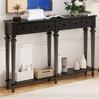 Vintage Narrow Console Table with Storage, Wood Entryway Table with 4 Drawers and Open Shelf for Entryways, Living Rooms and Hallways
