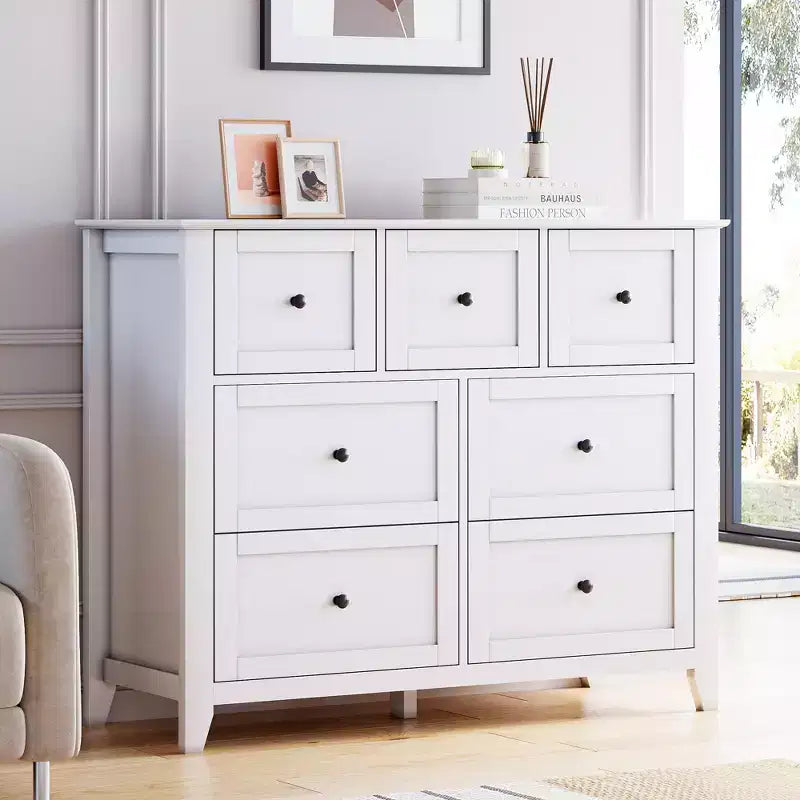 Commode à 7 tiroirs pour chambre à coucher, commode de rangement large et moderne en bois pour salon,
