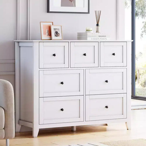 Commode à 7 tiroirs pour chambre à coucher, commode de rangement large et moderne en bois pour salon,