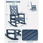 Fauteuil à bascule d'extérieur, fauteuil à bascule de patio résistant aux intempéries en PEHD avec texture bois et support de 172 kg pour terrasse, piscine, jardin