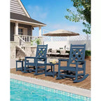 Fauteuil à bascule d'extérieur, fauteuil à bascule de patio résistant aux intempéries en PEHD avec texture bois et support de 172 kg pour terrasse, piscine, jardin