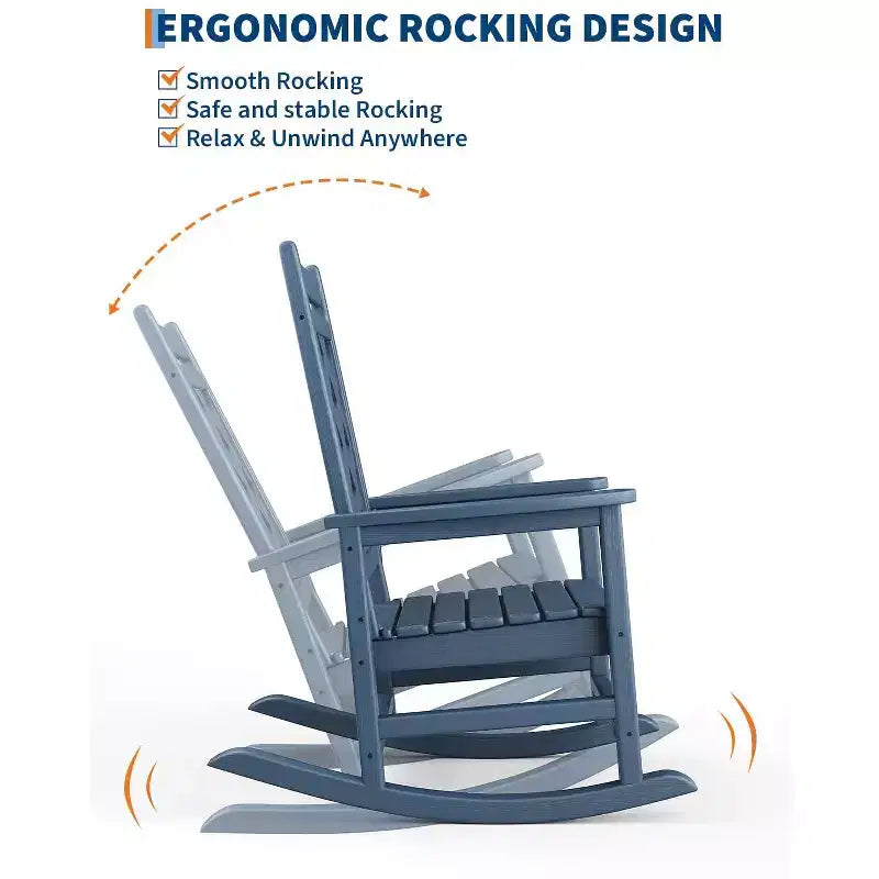 Fauteuil à bascule d'extérieur, fauteuil à bascule de patio résistant aux intempéries en PEHD avec texture bois et support de 172 kg pour terrasse, piscine, jardin