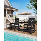 Fauteuil à bascule d'extérieur, fauteuil à bascule de patio résistant aux intempéries en PEHD avec texture bois et support de 172 kg pour terrasse, piscine, jardin