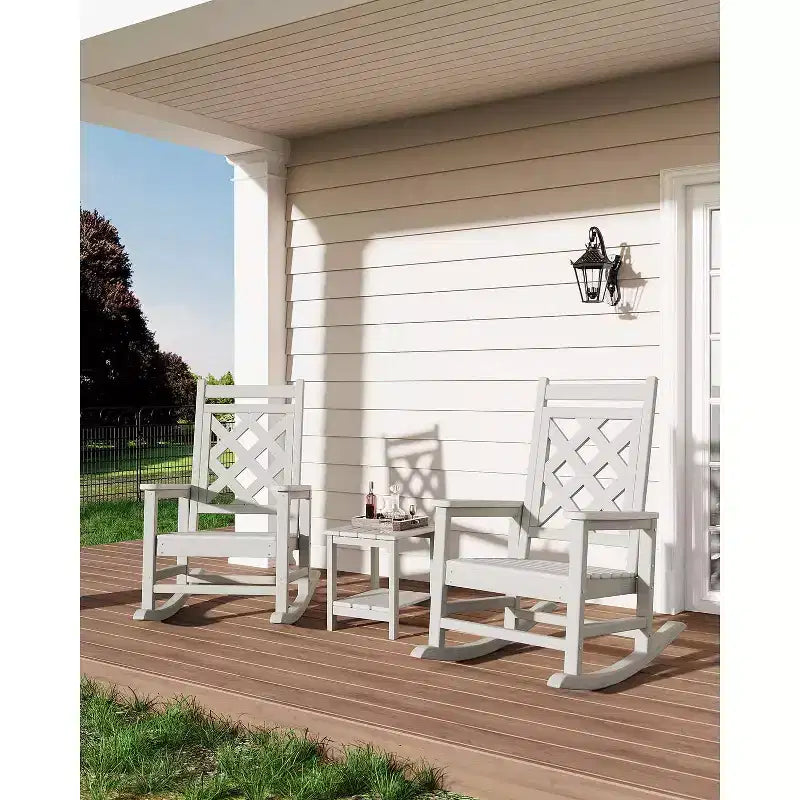 Fauteuil à bascule d'extérieur, fauteuil à bascule de patio résistant aux intempéries en PEHD avec texture bois et support de 172 kg pour terrasse, piscine, jardin