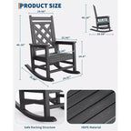 Fauteuil à bascule d'extérieur, fauteuil à bascule de patio résistant aux intempéries en PEHD avec texture bois et support de 172 kg pour terrasse, piscine, jardin