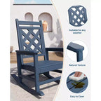 Fauteuil à bascule d'extérieur, fauteuil à bascule de patio résistant aux intempéries en PEHD avec texture bois et support de 172 kg pour terrasse, piscine, jardin