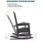 Fauteuil à bascule d'extérieur, fauteuil à bascule de patio résistant aux intempéries en PEHD avec texture bois et support de 172 kg pour terrasse, piscine, jardin