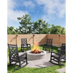 Fauteuil à bascule d'extérieur, fauteuil à bascule de patio résistant aux intempéries en PEHD avec texture bois et support de 172 kg pour terrasse, piscine, jardin