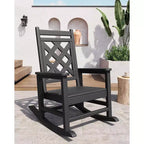 Fauteuil à bascule d'extérieur, fauteuil à bascule de patio résistant aux intempéries en PEHD avec texture bois et support de 172 kg pour terrasse, piscine, jardin