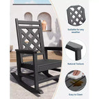 Fauteuil à bascule d'extérieur, fauteuil à bascule de patio résistant aux intempéries en PEHD avec texture bois et support de 172 kg pour terrasse, piscine, jardin