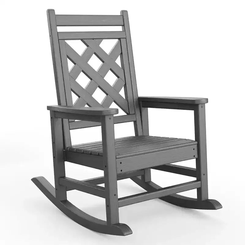 Fauteuil à bascule d'extérieur, fauteuil à bascule de patio résistant aux intempéries en PEHD avec texture bois et support de 172 kg pour terrasse, piscine, jardin