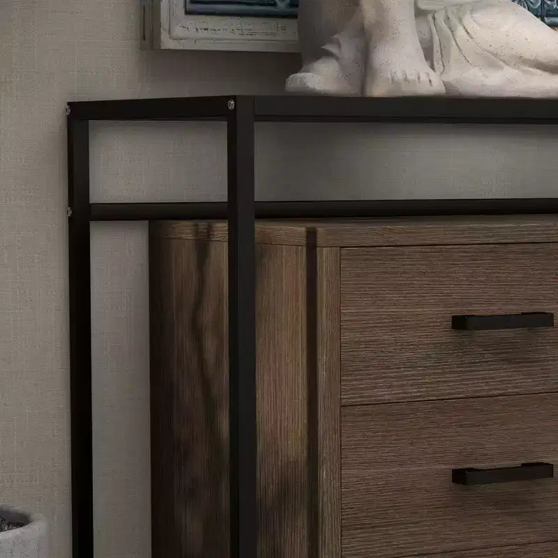 Commode à 6 tiroirs, en verre trempé et panneau triamine, avec fond surélevé, meuble de rangement à six tiroirs pour salon ou chambre à coucher