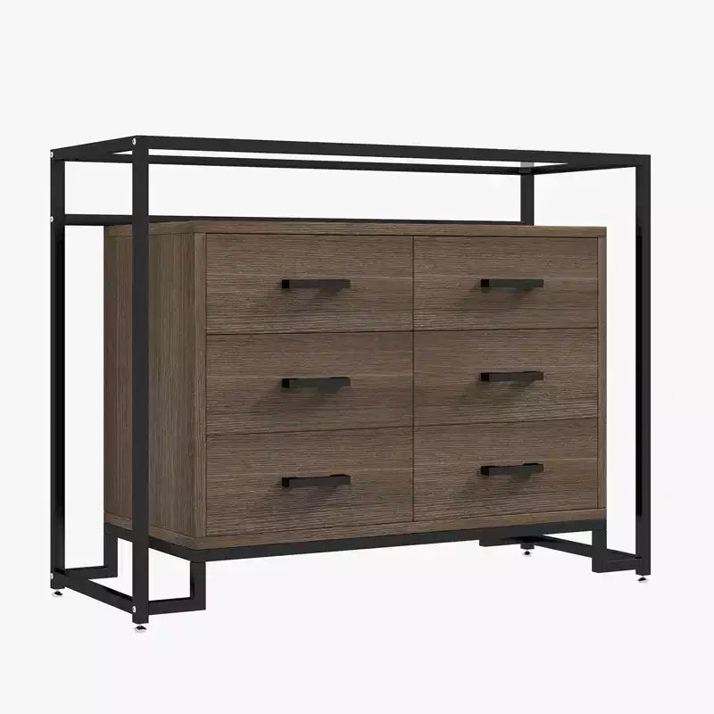 Commode à 6 tiroirs, en verre trempé et panneau triamine, avec fond surélevé, meuble de rangement à six tiroirs pour salon ou chambre à coucher