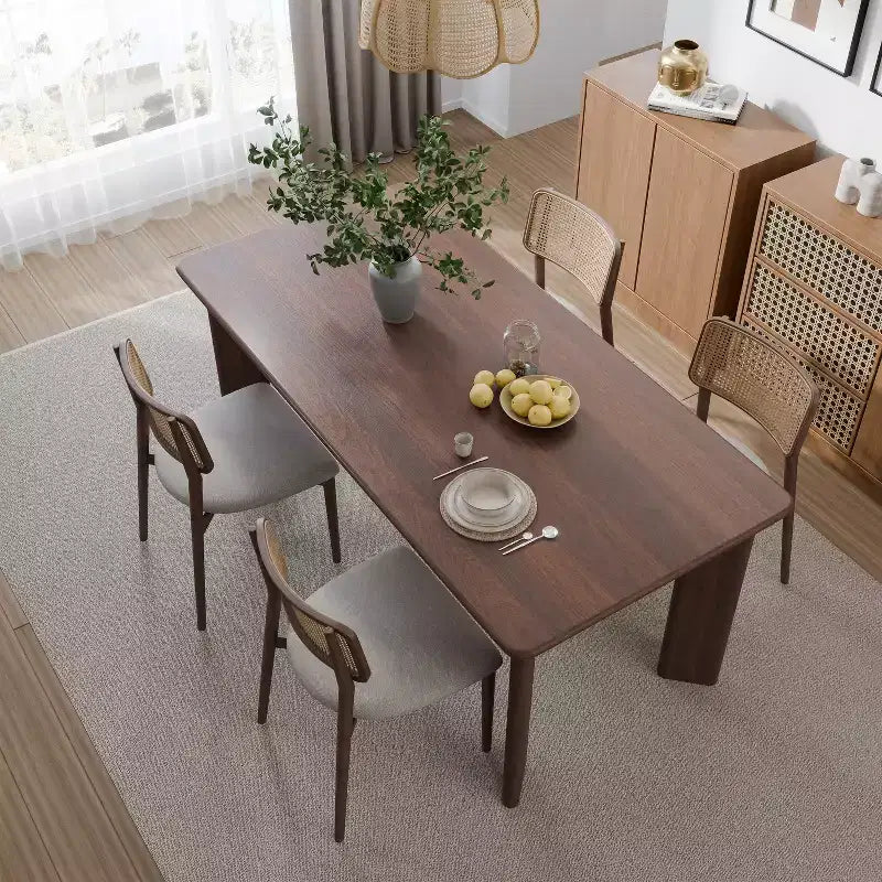 Table à manger en bois Dovelina 67 - Table de cuisine moderne du milieu du siècle - Table de salle à manger pour 6 personnes - Noyer