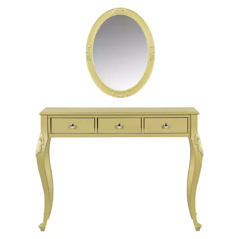 Coiffeuse de luxe avec console à 3 tiroirs pour rangement, miroir ovale mural, station de beauté élégante pour chambre à coucher, dressing, salon