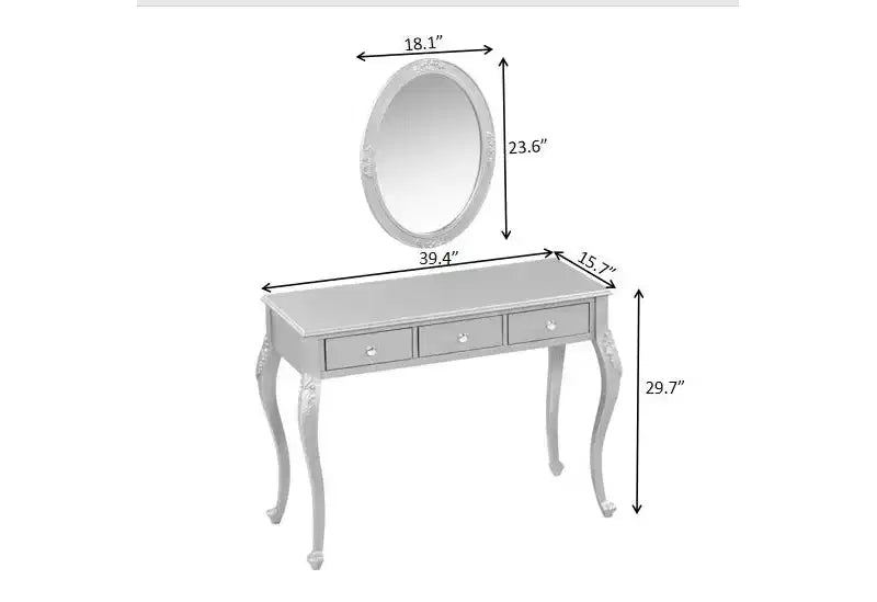 Coiffeuse de luxe avec console à 3 tiroirs pour rangement, miroir ovale mural, station de beauté élégante pour chambre à coucher, dressing, salon