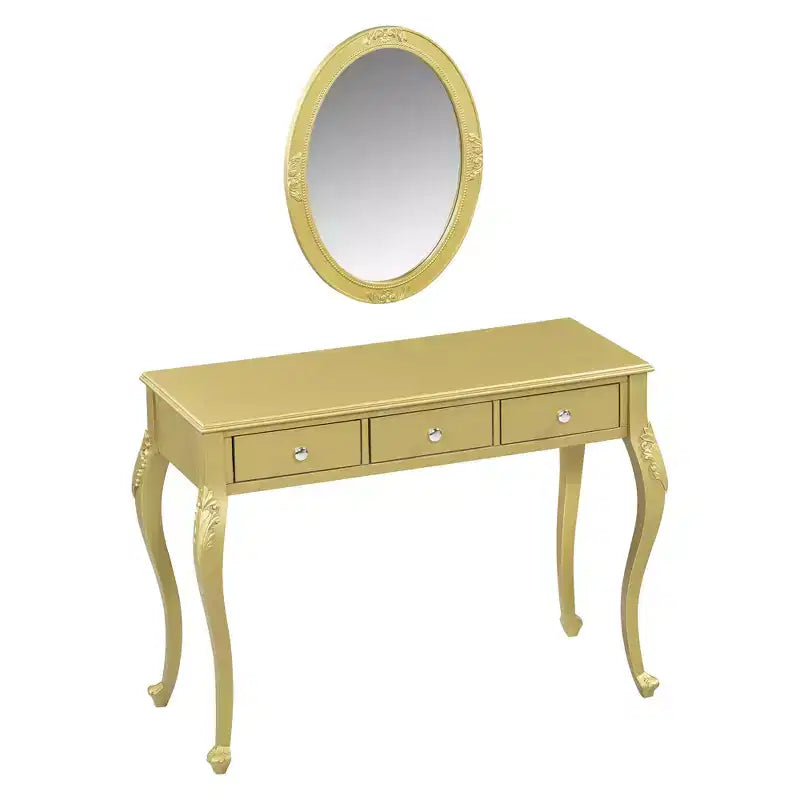 Coiffeuse de luxe avec console à 3 tiroirs pour rangement, miroir ovale mural, station de beauté élégante pour chambre à coucher, dressing, salon
