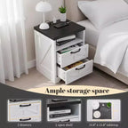 COZONY Table de chevet avec station de recharge, 2 prises secteur et 2 ports USB, Table de nuit industrielle avec 2 tiroirs pour chambre à coucher