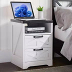COZONY Table de chevet avec station de recharge, 2 prises secteur et 2 ports USB, Table de nuit industrielle avec 2 tiroirs pour chambre à coucher
