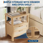 COZONY Lot de 2 tables de chevet, tables de nuit en rotin avec tiroirs et étagère de rangement, tables d'appoint étroites de style ferme pour chambre à coucher