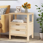 COZONY Lot de 2 tables de chevet, tables de nuit en rotin avec tiroirs et étagère de rangement, tables d'appoint étroites de style ferme pour chambre à coucher