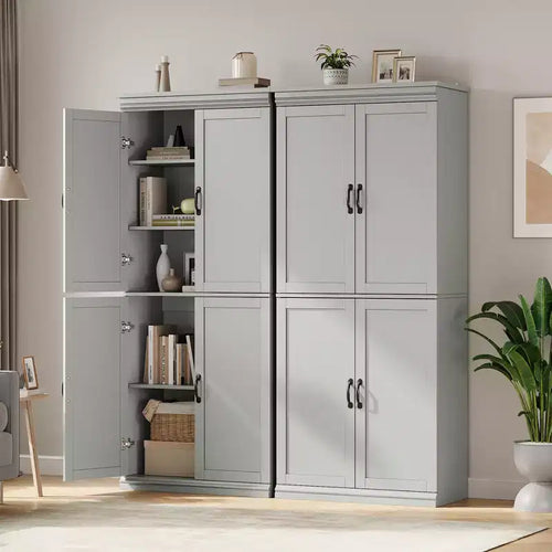 70" Meuble de Rangement Autonome pour Garde-Manger de Cuisine, Armoire de Rangement Haute avec Portes et Étagères Réglables, pour Salle de Bain, Salle à Manger, Salon