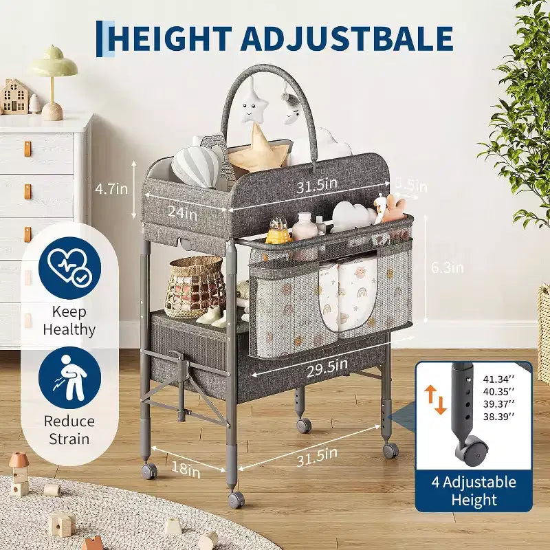 Table à langer pour bébé, table à langer pliante polyvalente, station à langer imperméable avec 2 tiroirs, crèche mobile pour nourrisson et nouveau-né