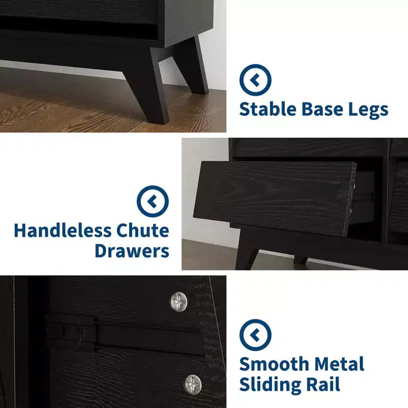Commode 6 tiroirs pour chambre à coucher, commode de milieu de siècle de 120 cm de large, commode TV en bois, pour chambre à coucher, salon, couloir