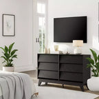 Commode 6 tiroirs pour chambre à coucher, commode de milieu de siècle de 120 cm de large, commode TV en bois, pour chambre à coucher, salon, couloir