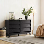 Commode 6 tiroirs pour chambre à coucher, commode de milieu de siècle de 120 cm de large, commode TV en bois, pour chambre à coucher, salon, couloir