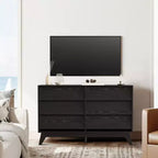 Commode 6 tiroirs pour chambre à coucher, commode de milieu de siècle de 120 cm de large, commode TV en bois, pour chambre à coucher, salon, couloir