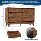 Commode 6 tiroirs pour chambre à coucher, commode de milieu de siècle de 120 cm de large, commode TV en bois, pour chambre à coucher, salon, couloir