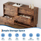 Commode 6 tiroirs pour chambre à coucher, commode de milieu de siècle de 120 cm de large, commode TV en bois, pour chambre à coucher, salon, couloir