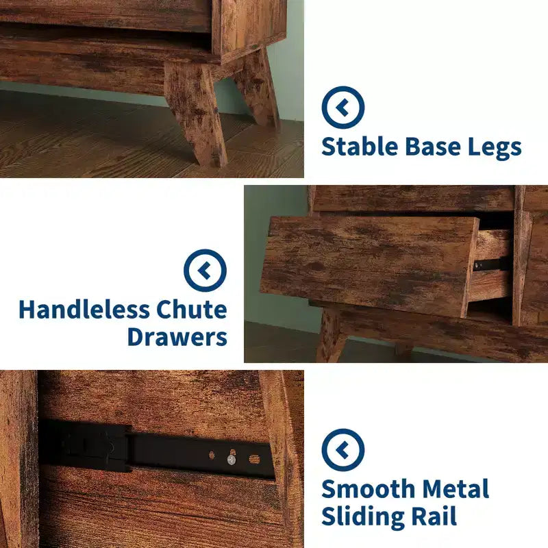 Commode 6 tiroirs pour chambre à coucher, commode de milieu de siècle de 120 cm de large, commode TV en bois, pour chambre à coucher, salon, couloir