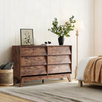Commode 6 tiroirs pour chambre à coucher, commode de milieu de siècle de 120 cm de large, commode TV en bois, pour chambre à coucher, salon, couloir