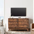 Commode 6 tiroirs pour chambre à coucher, commode de milieu de siècle de 120 cm de large, commode TV en bois, pour chambre à coucher, salon, couloir