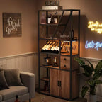 Meuble Bar à Vin, Meuble Bar à Café Haut, Meuble de Rangement pour Micro-ondes, Meuble Bar à Café de Ferme avec Range-bouteilles, Porte-verres
