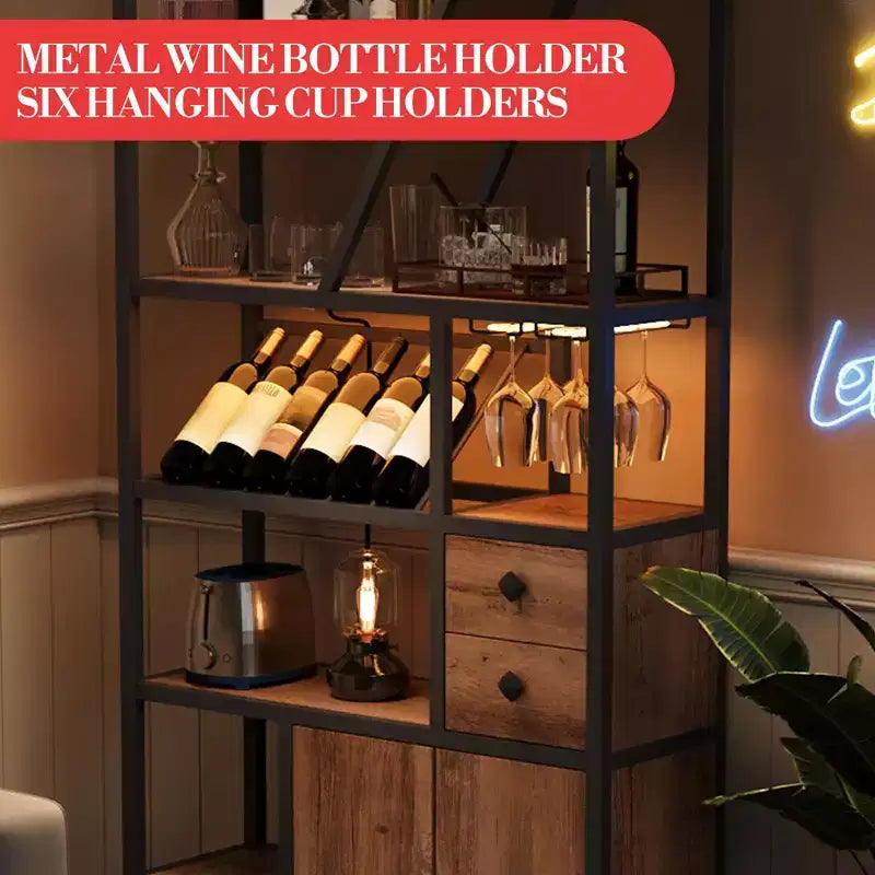 Meuble Bar à Vin, Meuble Bar à Café Haut, Meuble de Rangement pour Micro-ondes, Meuble Bar à Café de Ferme avec Range-bouteilles, Porte-verres