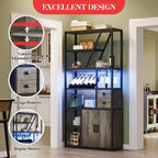 Meuble Bar à Vin, Meuble Bar à Café Haut, Meuble de Rangement pour Micro-ondes, Meuble Bar à Café de Ferme avec Range-bouteilles, Porte-verres