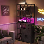 Meuble Bar à Vin, Meuble Bar à Café Haut, Meuble de Rangement pour Micro-ondes, Meuble Bar à Café de Ferme avec Range-bouteilles, Porte-verres