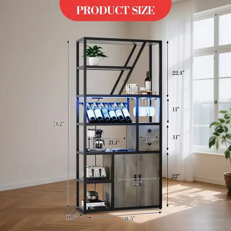 Meuble Bar à Vin, Meuble Bar à Café Haut, Meuble de Rangement pour Micro-ondes, Meuble Bar à Café de Ferme avec Range-bouteilles, Porte-verres