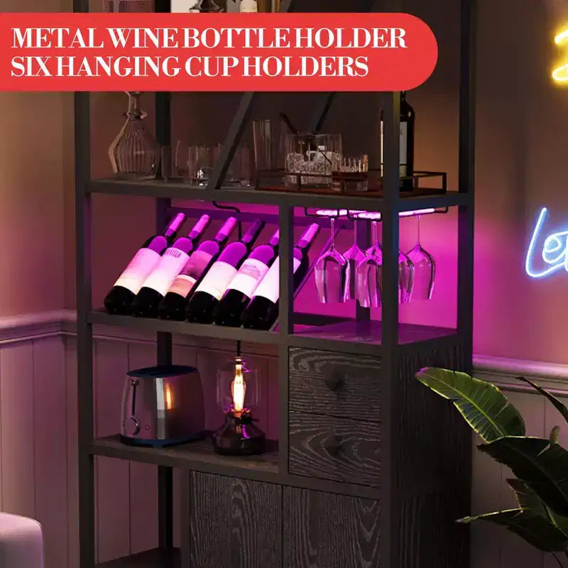 Meuble Bar à Vin, Meuble Bar à Café Haut, Meuble de Rangement pour Micro-ondes, Meuble Bar à Café de Ferme avec Range-bouteilles, Porte-verres
