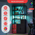 Meuble Bar à Vin, Meuble Bar à Café Haut, Meuble de Rangement pour Micro-ondes, Meuble Bar à Café de Ferme avec Range-bouteilles, Porte-verres
